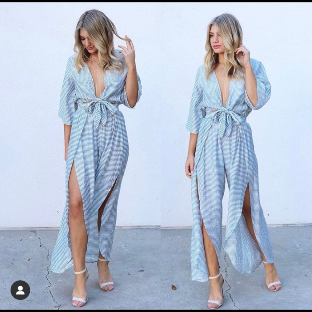 Skylar + Madison Blue Striped Jumpsuit
